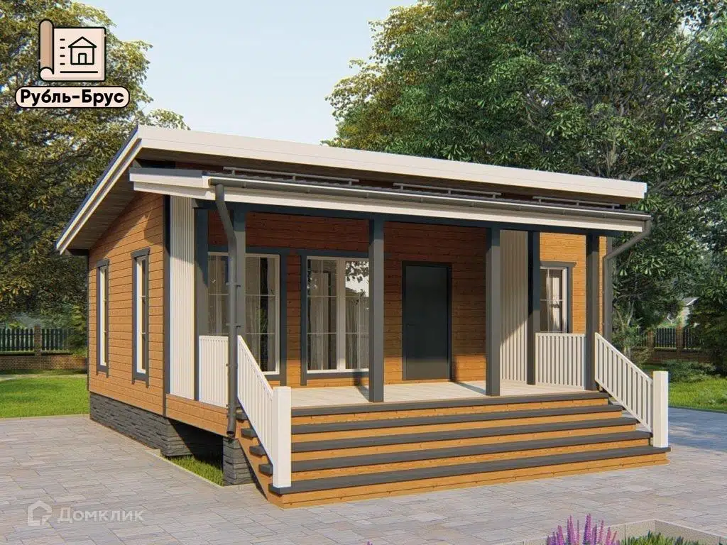 Проект дома «Каркасный дом «Валентин»» компании РубльБрус строительство деревянных домов и бань по России. из материала Каркасный дом площадью 48м² под ключ за 4048750₽ в Донецке | 1 этаж, 2 спальни, 1 санузел – Домклик