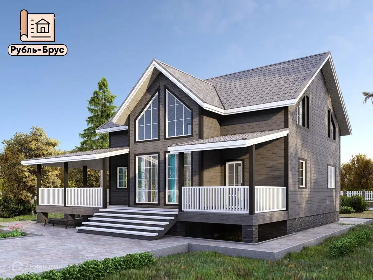 Проект дома «Каркасный дом «Роберт»» компании РубльБрус строительство деревянных домов и бань по России. из материала Каркасный дом площадью 172м² под ключ за 6595000₽ в Донецке | 2 этажа, 4 спальни, 2 санузла – Домклик
