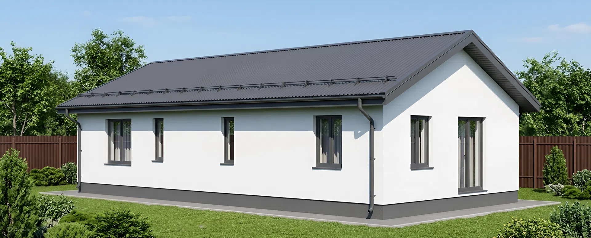 Проект дома «Загородный дом "Монако-100"» компании Титан из материала Пескоцементные блоки площадью 99.5м² под ключ за 4400000₽ в Донецке | 1 этаж, 3 спальни, 2 санузла – Домклик