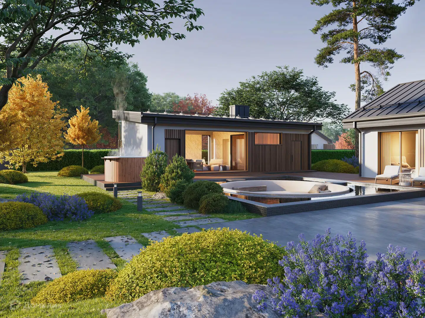 Проект дома «Stone X - 51» компании GREEN HOUSE | Дома под ключ из материала Газобетонные блоки площадью 51м² под ключ за 4490000₽ в Луганске | 1 этаж, 1 спальня, 1 санузел – Домклик