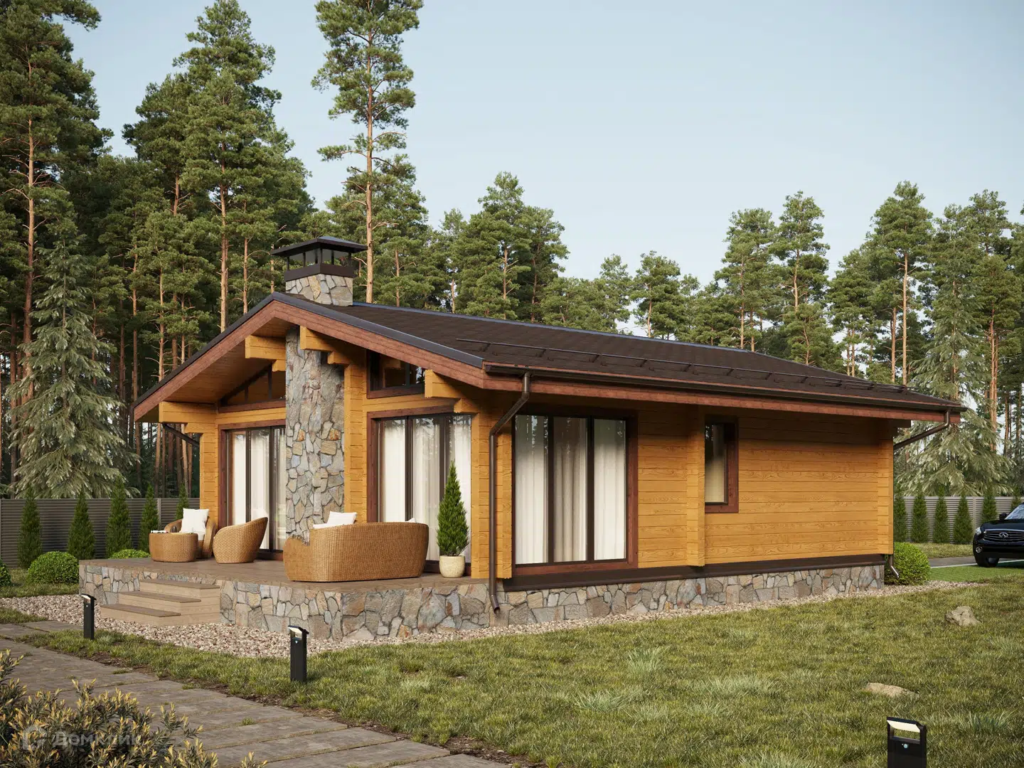 Проект дома «Проект №ВЗ-329 Эней» компании СК «Вологодское Зодчество» из материала Клееный брус площадью 85м² под ключ за 4140000₽ в Донецке | 1 этаж, 2 спальни, 1 санузел – Домклик