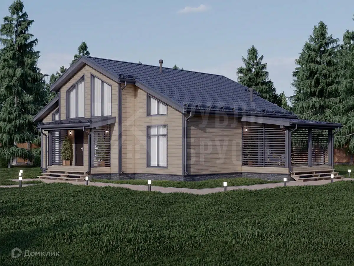 Проект дома «Каркасный дом «Честер»» компании РубльБрус строительство деревянных домов и бань по России. из материала Каркасный дом площадью 195м² под ключ за 8768750₽ в Донецке | 2 этажа, 4 спальни, 2 санузла – Домклик