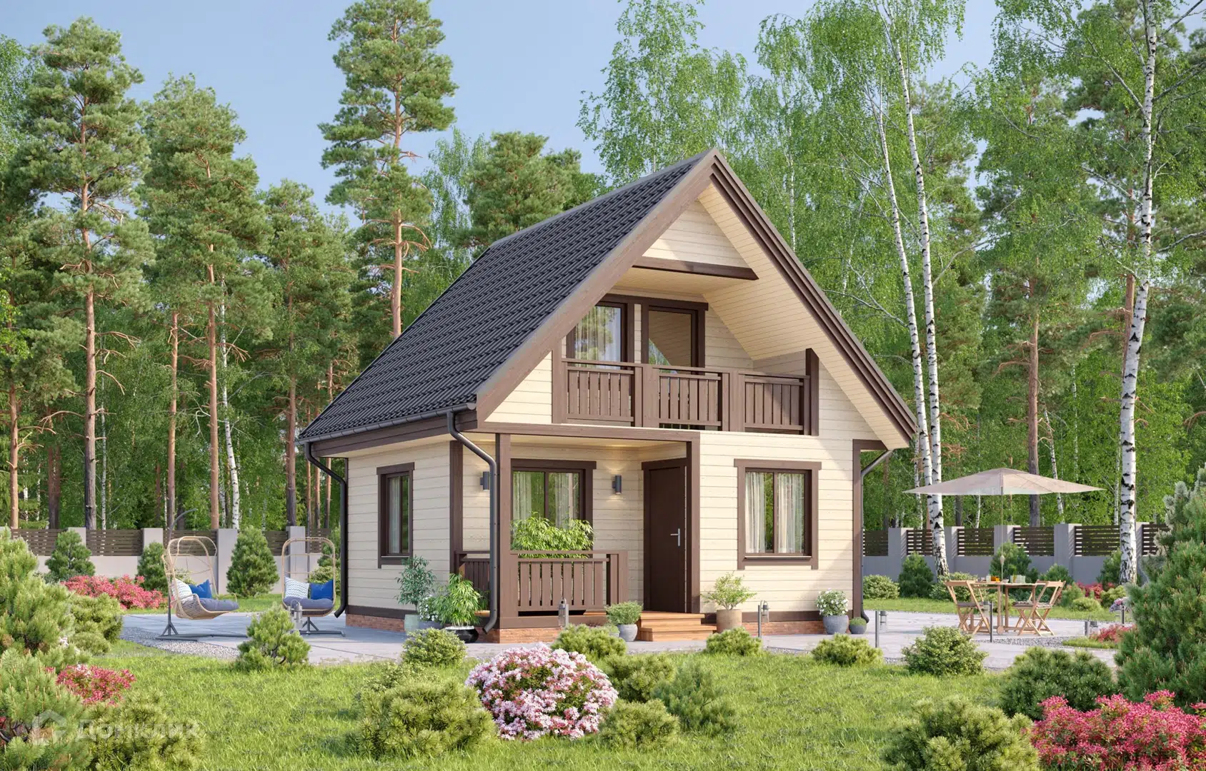 Проект дома «Веселков» компании FamilyDom из материала Каркасный дом площадью 43.1м² под ключ за 2788000₽ в Донецке | 2 этажа, 1 спальня, 1 санузел – Домклик