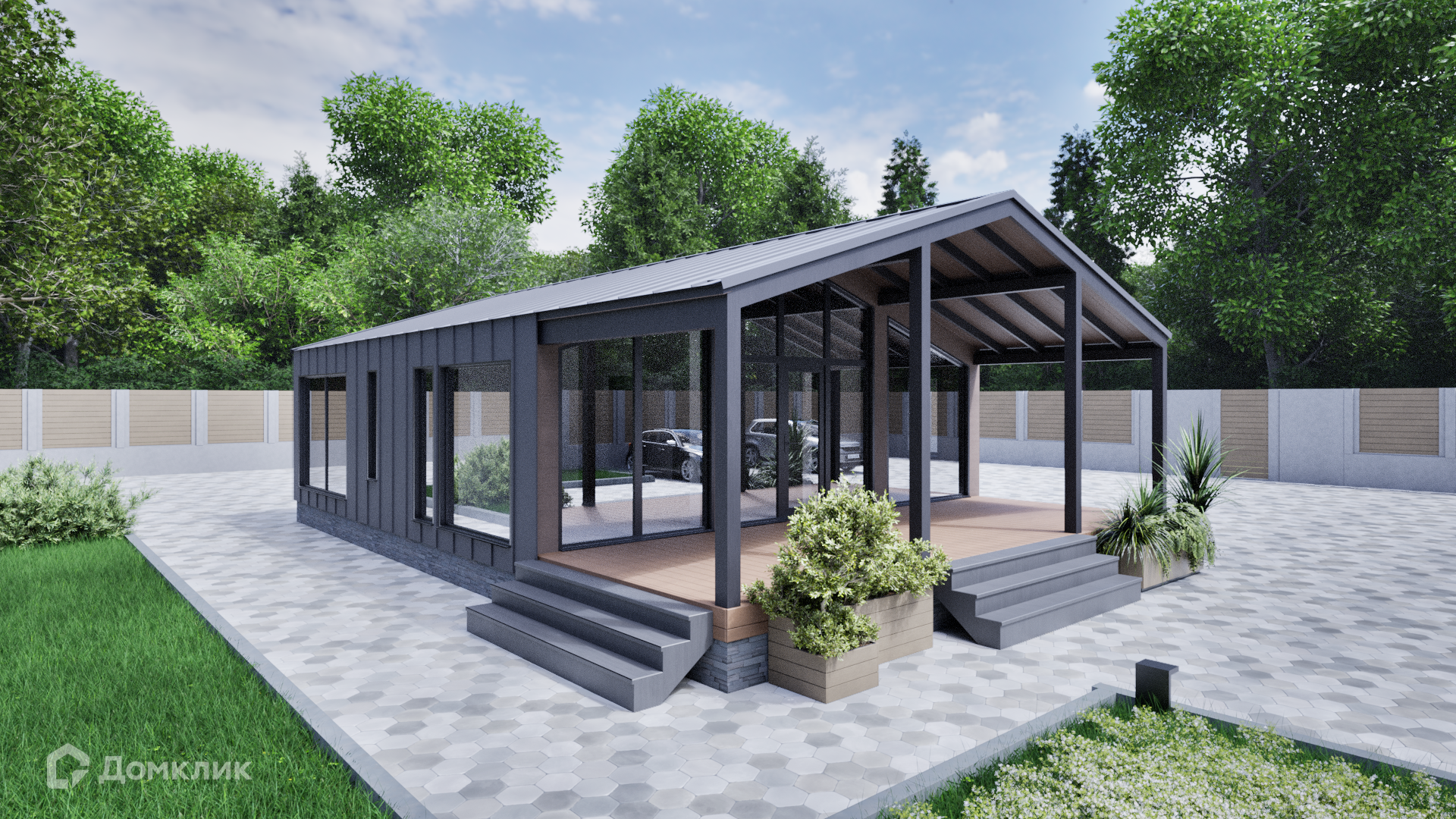 Проект дома «Лесная сказка» компании Везём Дом из материала Каркасный дом площадью 84.65м² под ключ за 5695000₽ в Донецке | 1 этаж, 3 спальни, 1 санузел – Домклик