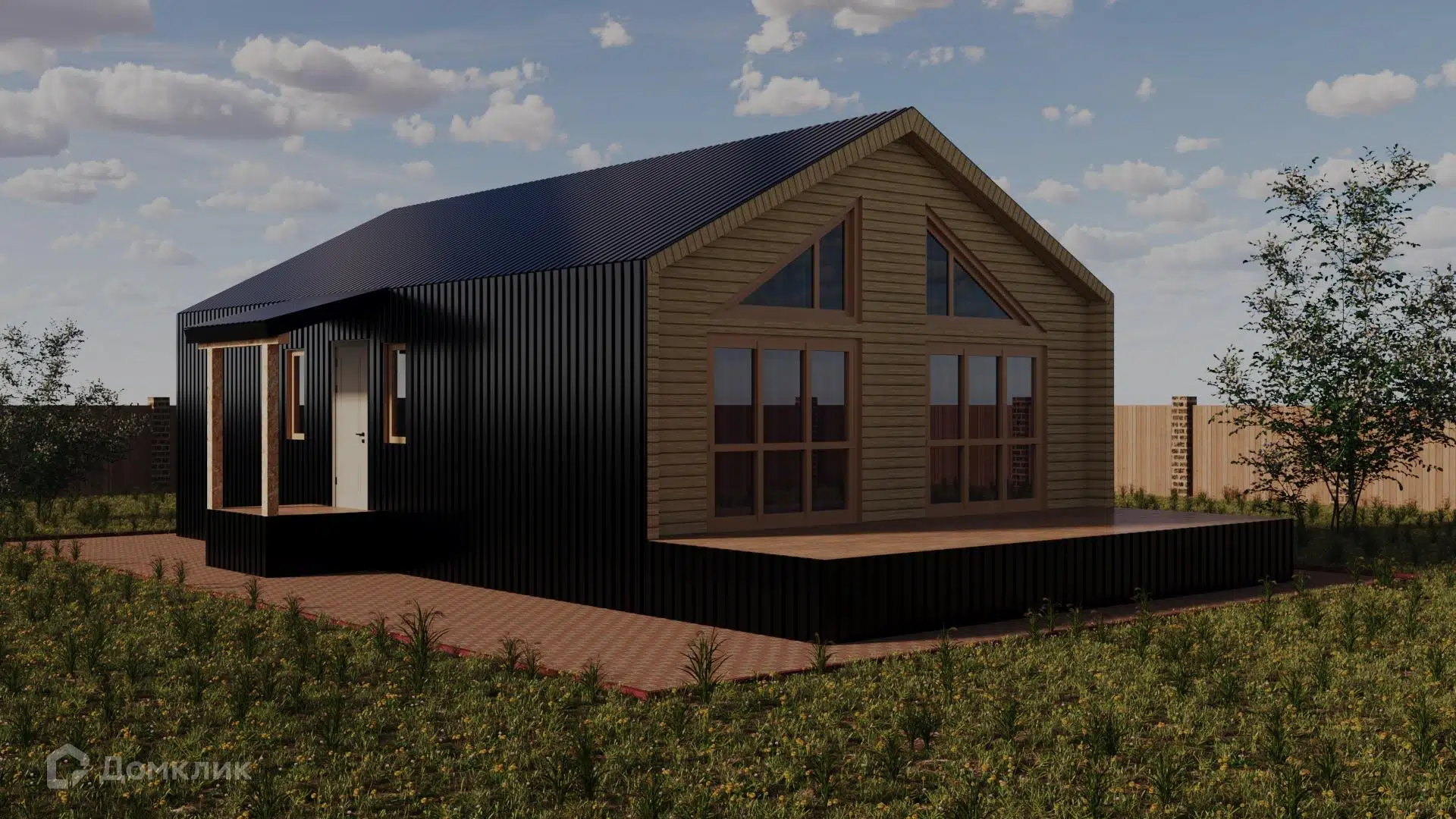 Проект дома «Барн 114 одноэтажный» компании ССК-ДОМ из материала Каркасный дом площадью 114м² под ключ за 6079000₽ в Донецке | 1 этаж, 3 спальни, 2 санузла – Домклик