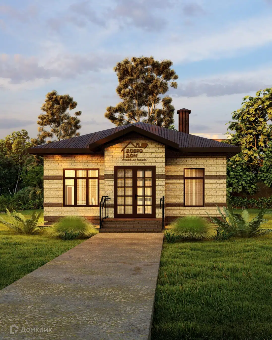 Проект дома «Коттедж Пегас» компании СК «Добро Дом» из материала Газобетонные блоки площадью 83м² под ключ за 6155000₽ в Донецке | 1 этаж, 2 спальни, 1 санузел – Домклик