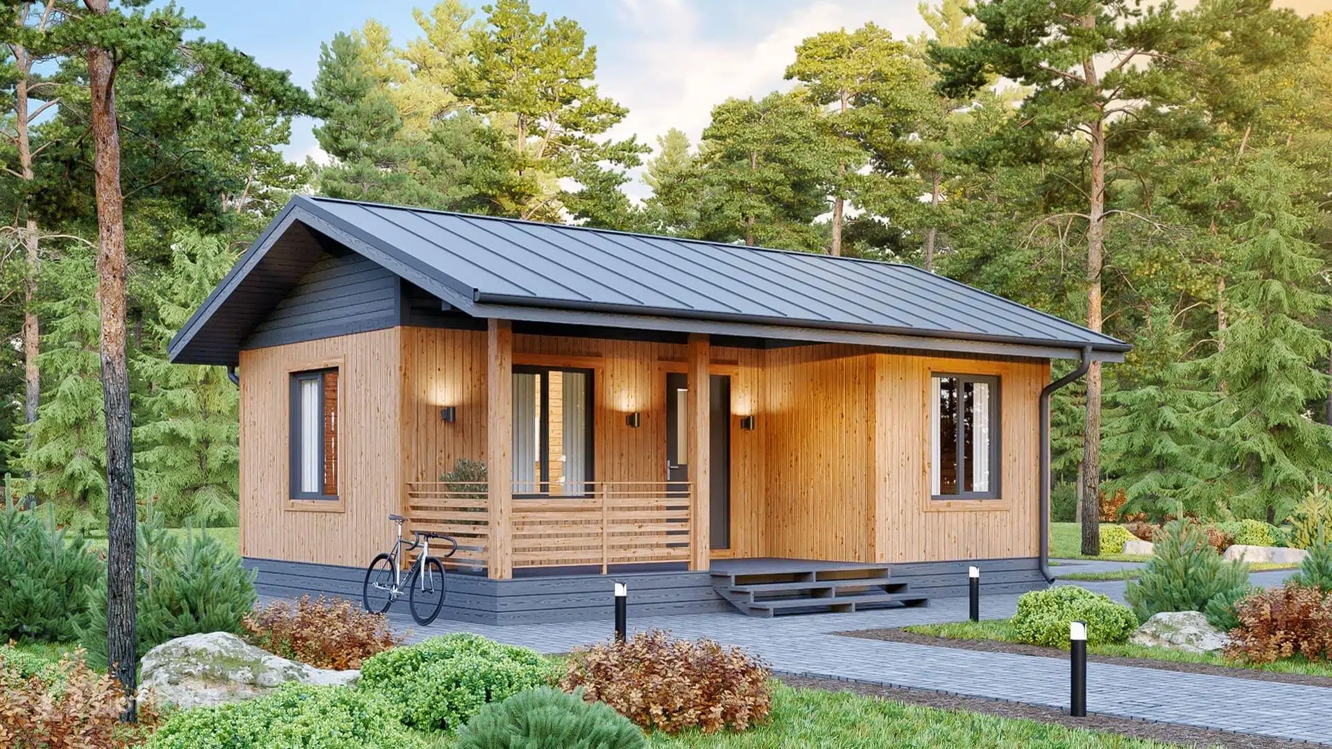 Проект дома «СИП К43» компании ЙОЛО ХАУС из материала SIP-панели площадью 43м² под ключ за 2350000₽ в Луганске | 1 этаж, 1 спальня, 1 санузел – Домклик