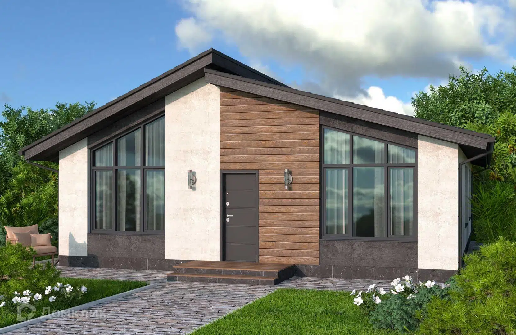 Проект дома «Проект №351» компании Новация из материала Газобетонные блоки площадью 110м² под ключ за 7208000₽ в Донецке | 1 этаж, 3 спальни, 2 санузла – Домклик