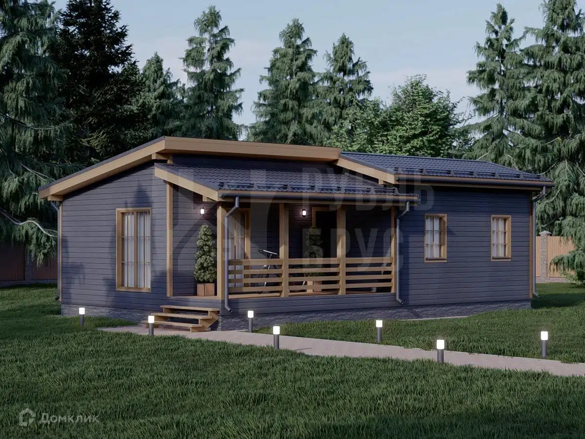 Проект дома «Каркасный дом «Дворецкий»» компании РубльБрус строительство деревянных домов и бань по России. из материала Каркасный дом площадью 69м² под ключ за 3318750₽ в Донецке | 1 этаж, 3 спальни, 2 санузла – Домклик