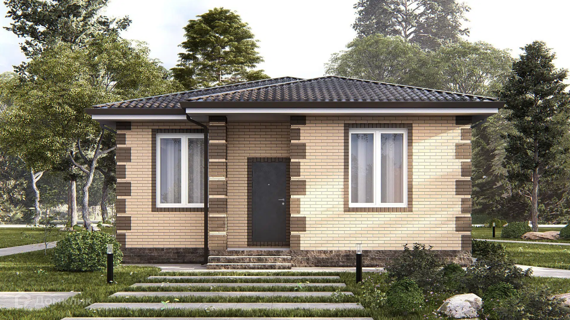 Проект дома «Кантри» компании ИП Ветринский Андрей Александрович из материала Газобетонные блоки площадью 140.6м² под ключ за 5500000₽ в Донецке | 1 этаж, 3 спальни, 2 санузла – Домклик