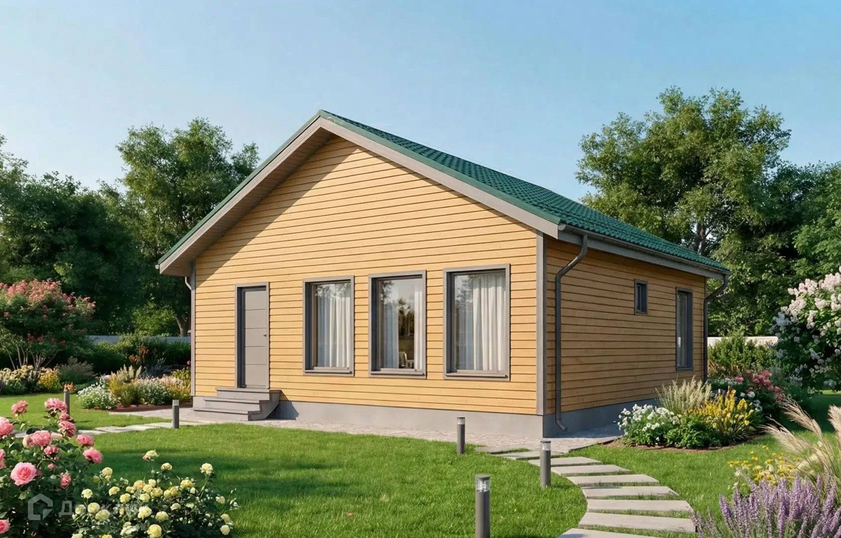 Проект дома «ДК-120 9х9 (3 спальни)» компании ООО «Мой Дом из Пестово» из материала Каркасный дом площадью 66.49м² под ключ за 7037500₽ в Донецке | 1 этаж, 3 спальни, 1 санузел – Домклик