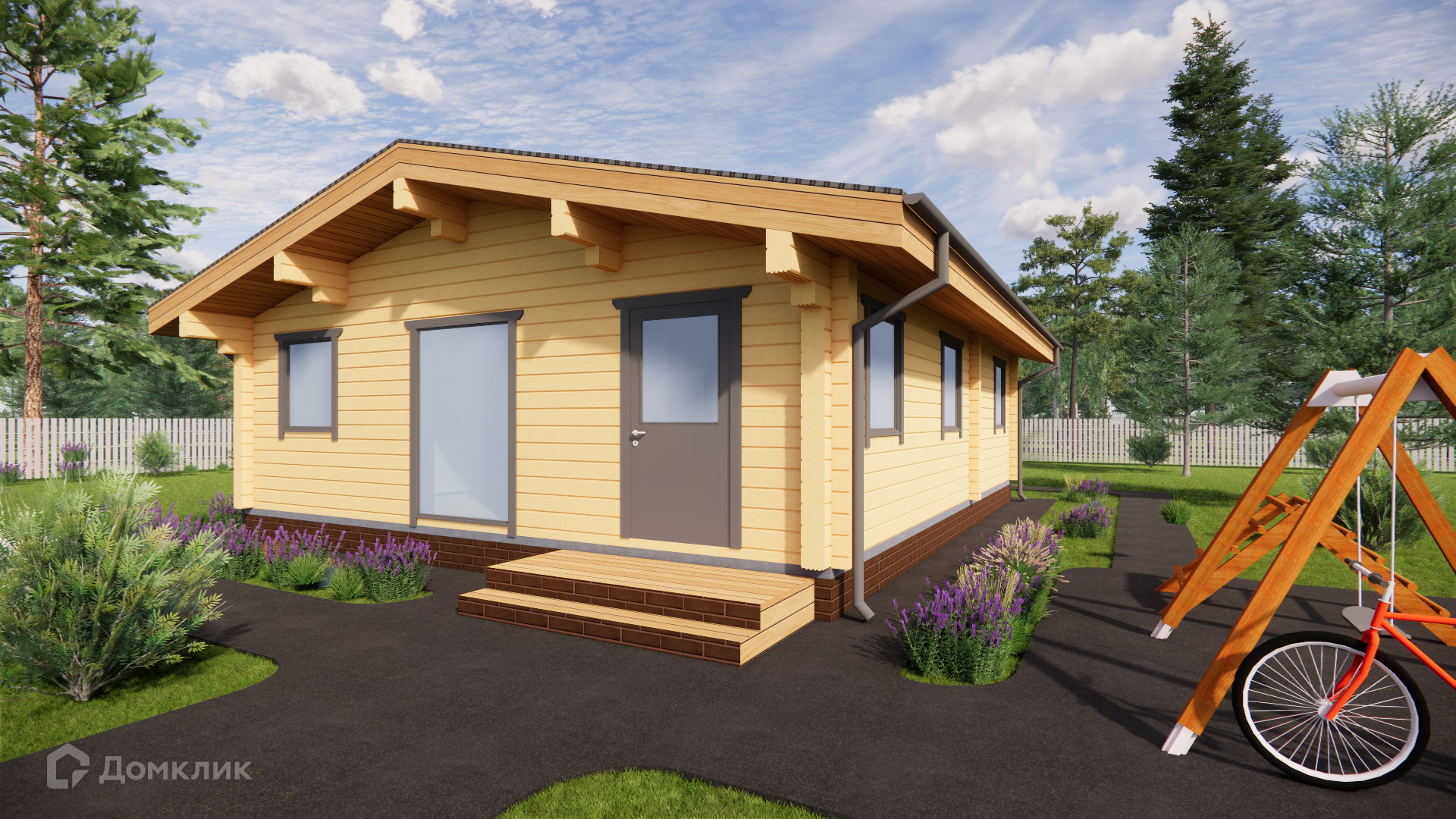 Проект дома «Вотское 78» компании ДРЕВКАР из материала Клееный брус площадью 78м² под ключ за 3338050₽ в Донецке | 1 этаж, 2 спальни, 1 санузел – Домклик