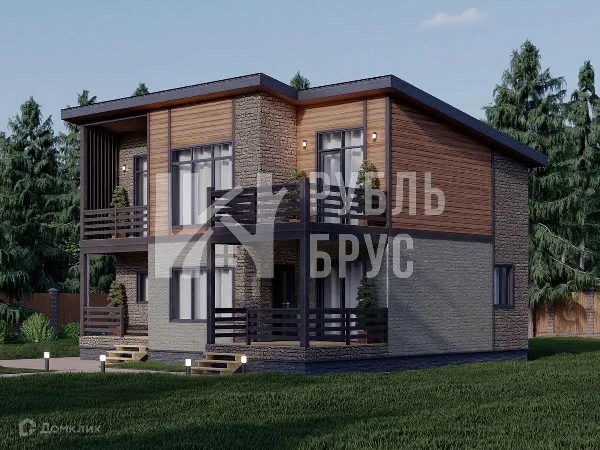 Проект дома «Каркасный дом «Президент»» компании РубльБрус строительство деревянных домов и бань по России. из материала Каркасный дом площадью 165м² под ключ за 6606250₽ в Донецке | 2 этажа, 5 спален, 2 санузла – Домклик