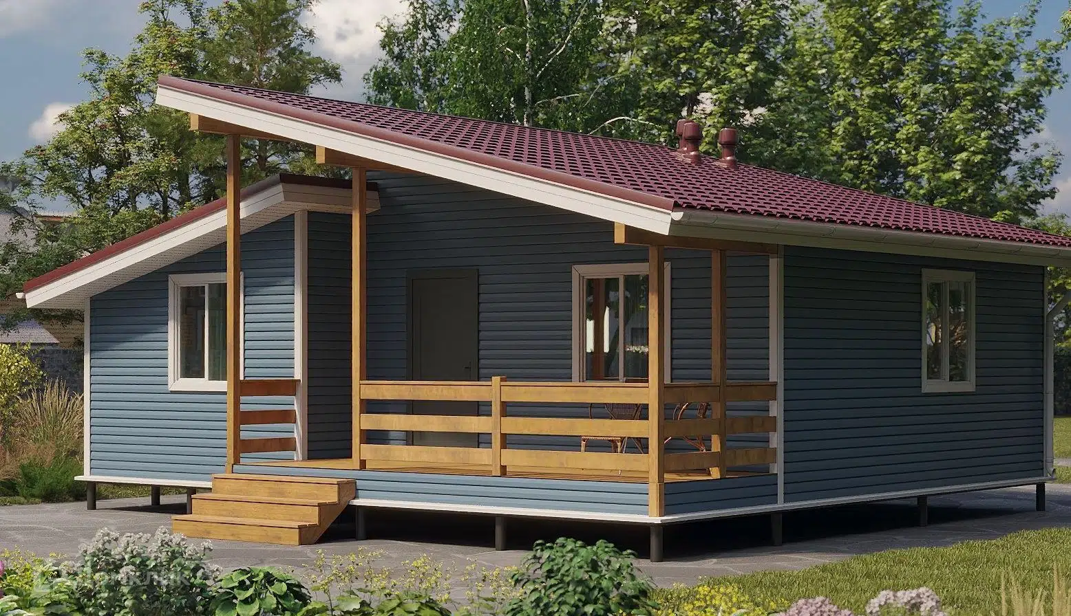 Проект дома «Охотник 5» компании Теремъ из материала Каркасный дом площадью 57.78м² под ключ за 3069000₽ в Донецке | 1 этаж, 2 спальни, 1 санузел – Домклик