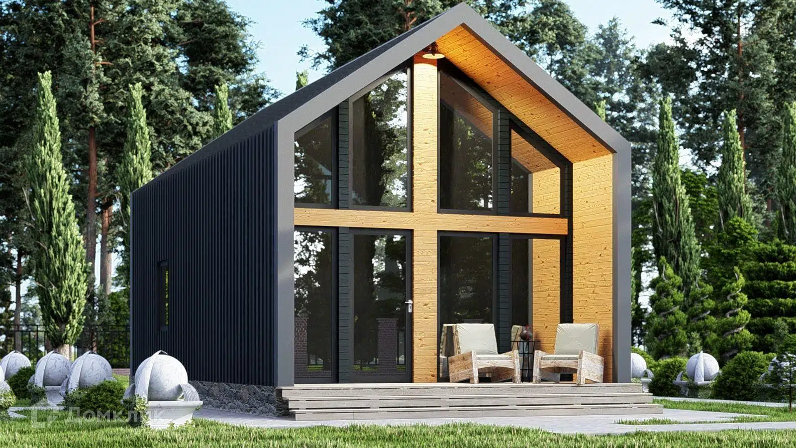 Проект дома «Barnhouse 54м» компании СК «АС-КАРКАС» из материала Каркасный дом площадью 54м² под ключ за 2724000₽ в Донецке | 2 этажа, 2 спальни, 1 санузел – Домклик