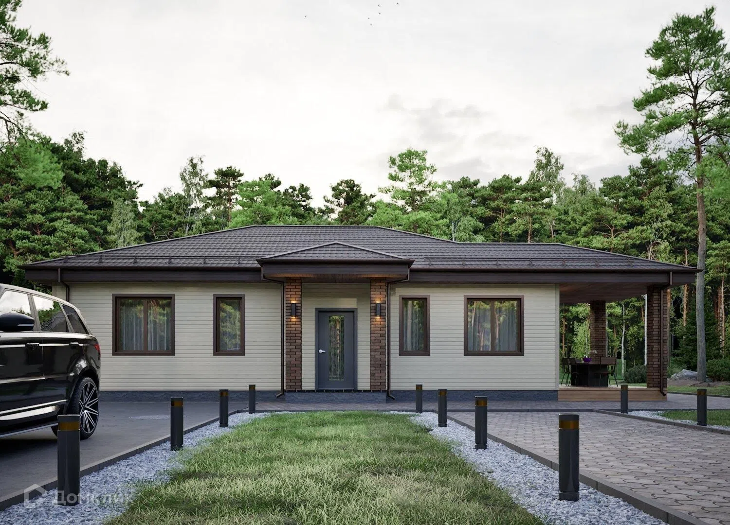 Проект дома «P-H 1/5» компании Perfect House г. Ханты-Мансийск из материала Газобетонные блоки площадью 100м² под ключ за 6956000₽ в Луганске | 1 этаж, 3 спальни, 2 санузла – Домклик