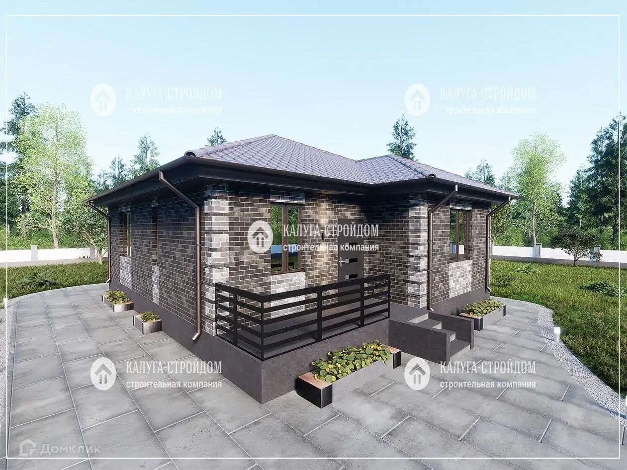 Проект дома «СП-33» компании КАЛУГА-СТРОЙДОМ из материала Газобетонные блоки площадью 76.2м² под ключ за 4700000₽ в Луганске | 1 этаж, 2 спальни, 1 санузел – Домклик