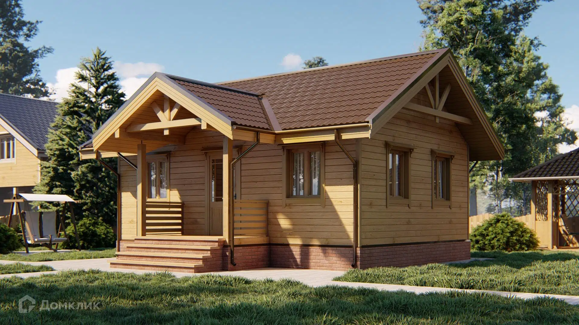 Проект дома «Дом из бруса 6х8 Д-11» компании СК «Домовёнок» из материала Профилированный брус площадью 47м² под ключ за 1846000₽ в Донецке | 1 этаж, 2 спальни, 1 санузел – Домклик