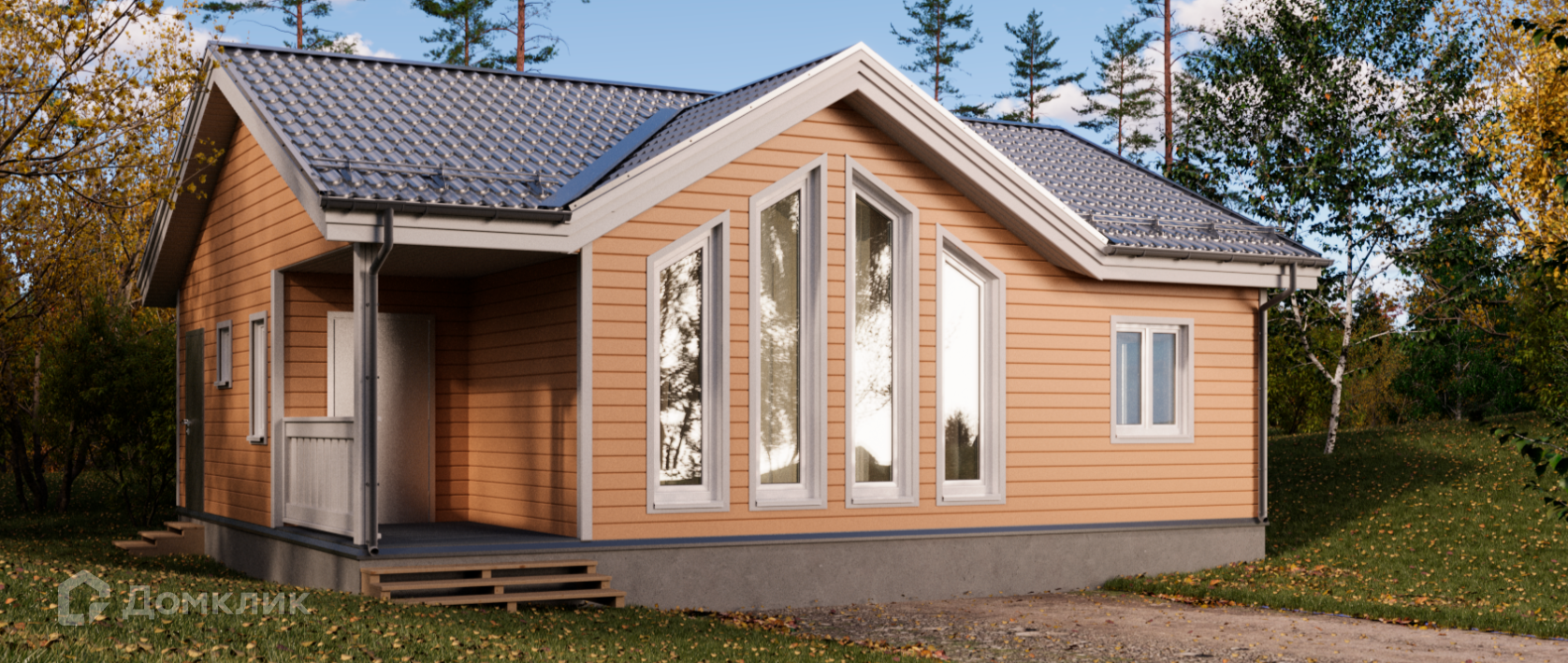 Проект дома «Аксель мини» компании ООО «Комфорт-Проект» из материала Каркасный дом площадью 65м² под ключ за 3678000₽ в Донецке | 1 этаж, 3 спальни, 1 санузел – Домклик