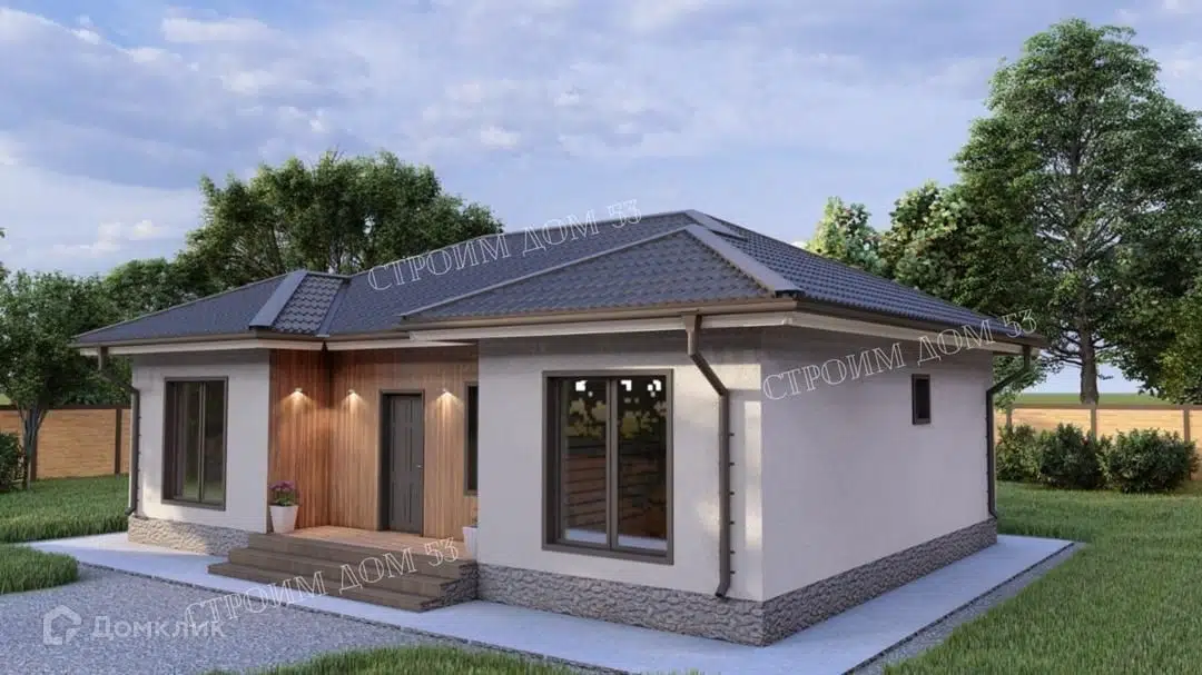 Проект дома «Одноэтажный дом из газобетона 12х8,5м ГБ-16» компании СК Строим Дом 53 из материала Газобетонные блоки площадью 75.7м² под ключ за 4950000₽ в Донецке | 1 этаж, 3 спальни, 1 санузел – Домклик