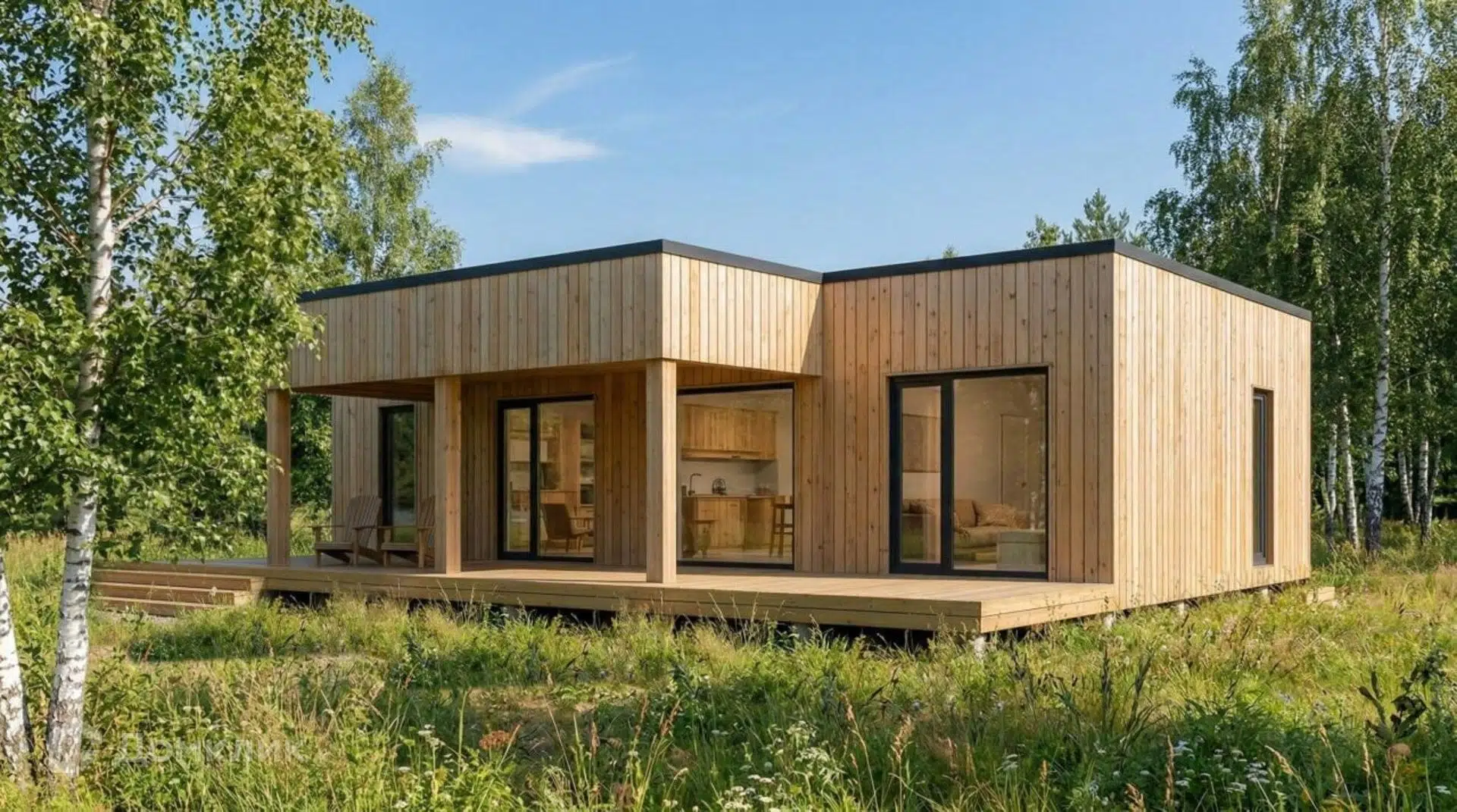 Проект дома «Скаут 75» компании Индивидуальный предприниматель Трифонов Никита Владимирович из материала Модульный дом площадью 127.5м² под ключ за 11451006₽ в Донецке | 1 этаж, 2 спальни, 1 санузел – Домклик