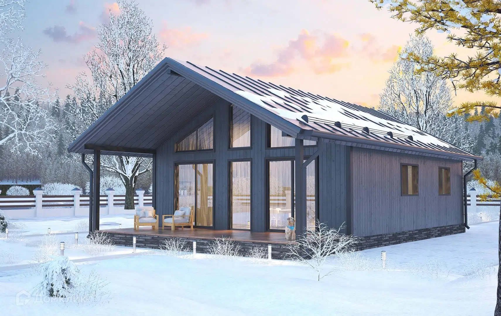 Проект дома «Б-07» компании Теплодина из материала Каркасный дом площадью 64м² под ключ за 3136000₽ в Донецке | 1 этаж, 3 спальни, 1 санузел – Домклик