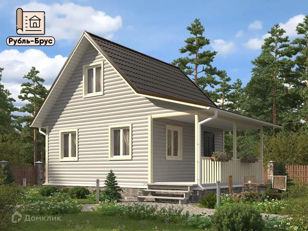 Проект дома «Каркасный дом «Яросвет»» компании РубльБрус строительство деревянных домов и бань по России. из материала Каркасный дом площадью 60м² под ключ за 2131250₽ в Донецке | 2 этажа, 1 спальня, 1 санузел – Домклик