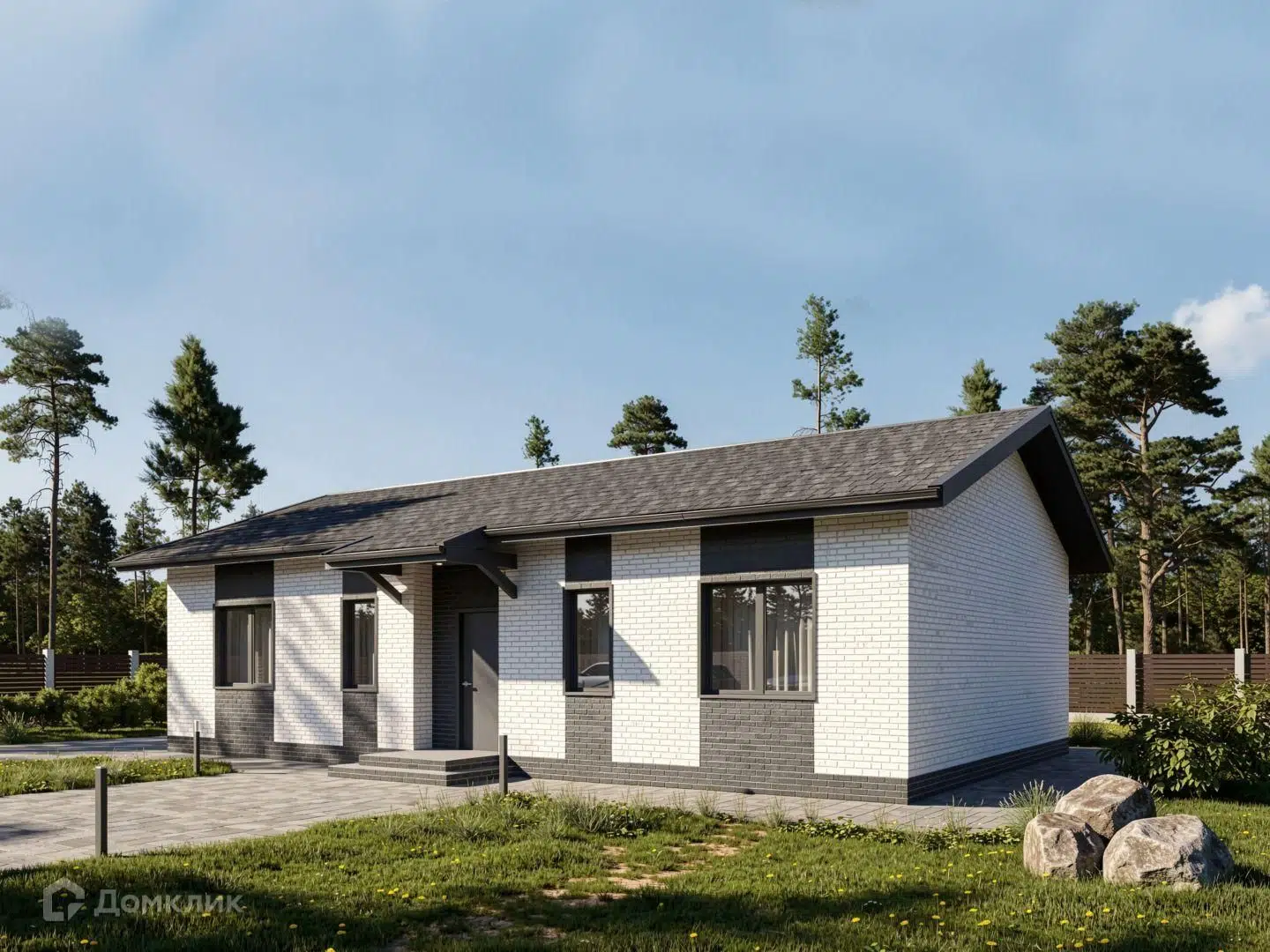 Проект дома «Дом "Спрингфилд"» компании ООО СК Добрострой из материала Газобетонные блоки площадью 96.5м² под ключ за 4300000₽ в Донецке | 1 этаж, 3 спальни, 1 санузел – Домклик