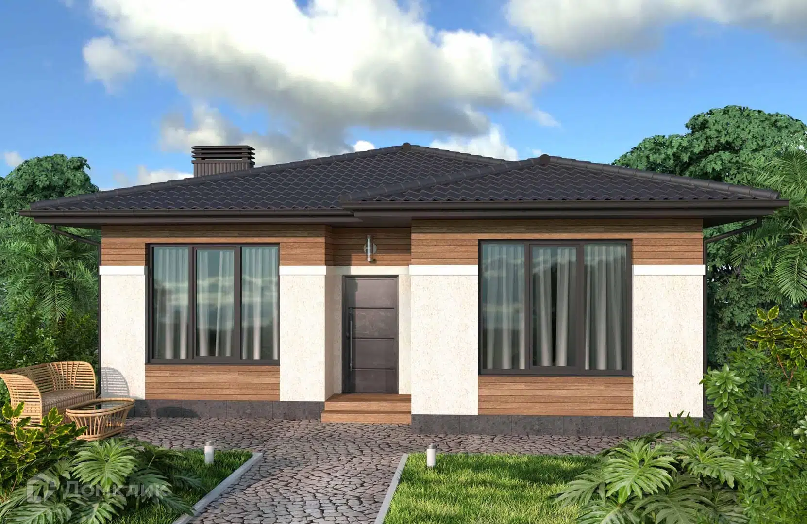 Проект дома «Проект №376» компании Новация из материала Газобетонные блоки площадью 89м² под ключ за 5814000₽ в Донецке | 1 этаж, 3 спальни, 2 санузла – Домклик