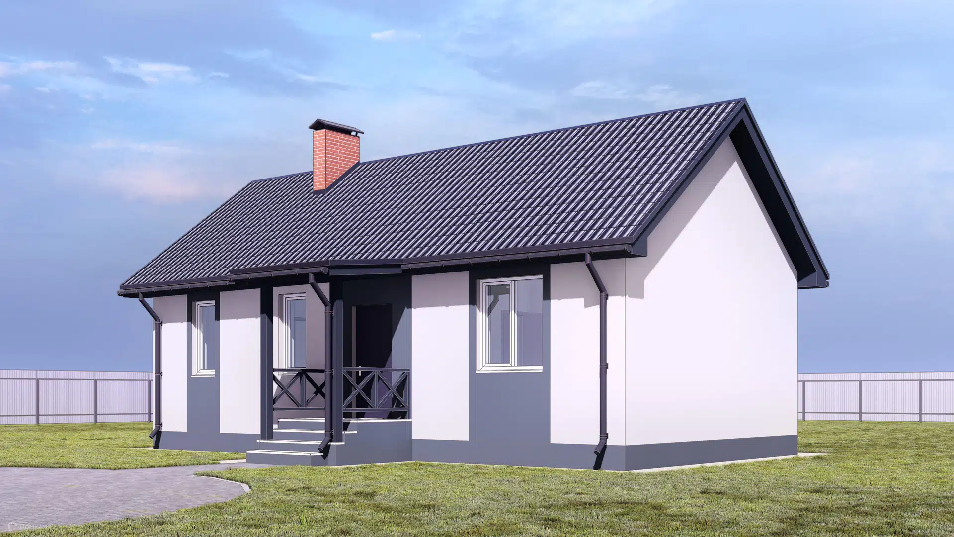 Проект дома «NHD-164» компании NEW HOUSE DEVELOPMENT из материала Газобетонные блоки площадью 64.43м² под ключ за 4805560₽ в Донецке | 1 этаж, 2 спальни, 1 санузел – Домклик