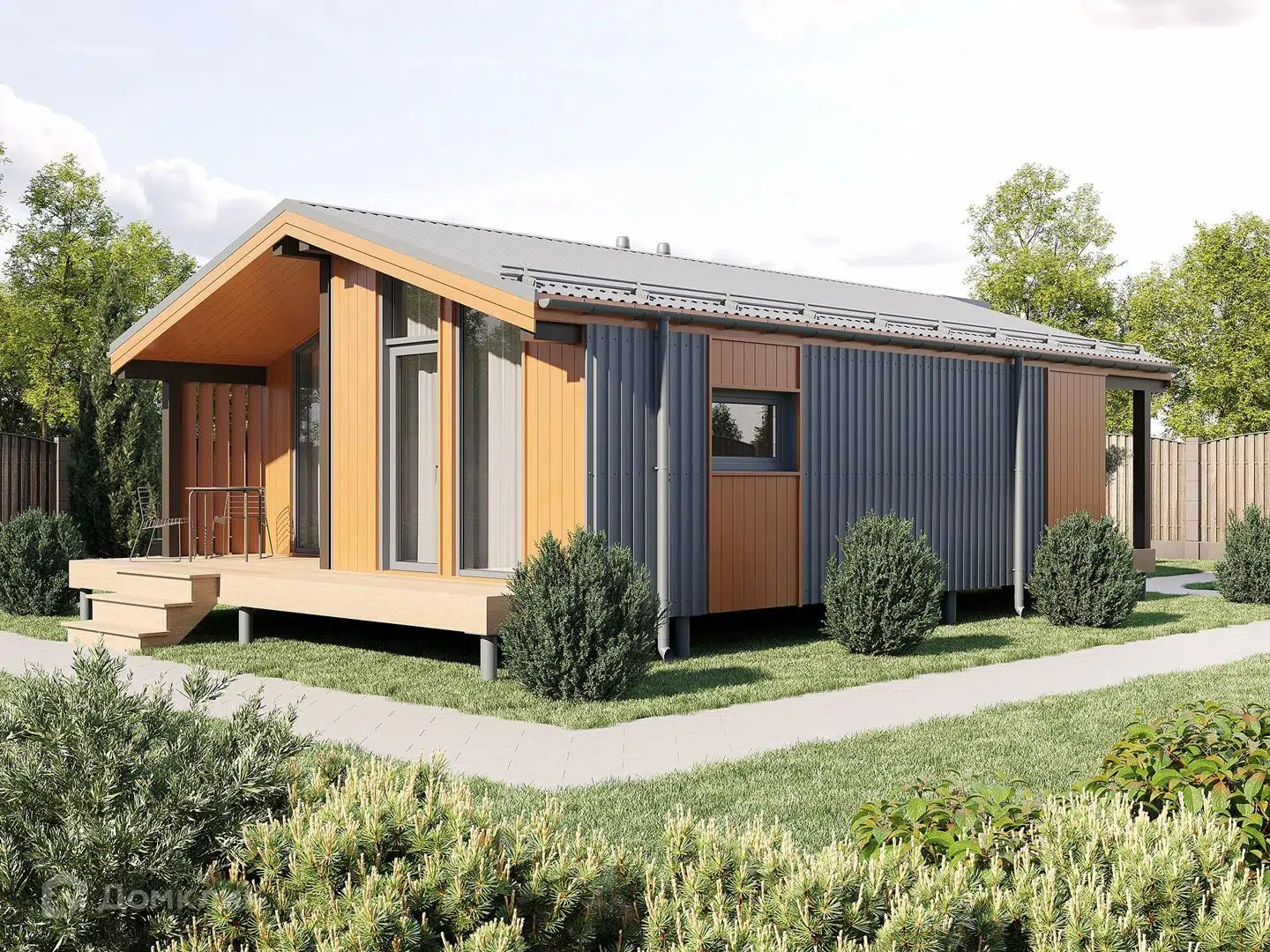 Проект дома «СЛАЙДЕР 60» компании ООО СМК «ДЕМИДОВСКИЙ» из материала Панельно-каркасная технология площадью 60.8м² под ключ за 4190000₽ в Донецке | 1 этаж, 2 спальни, 1 санузел – Домклик