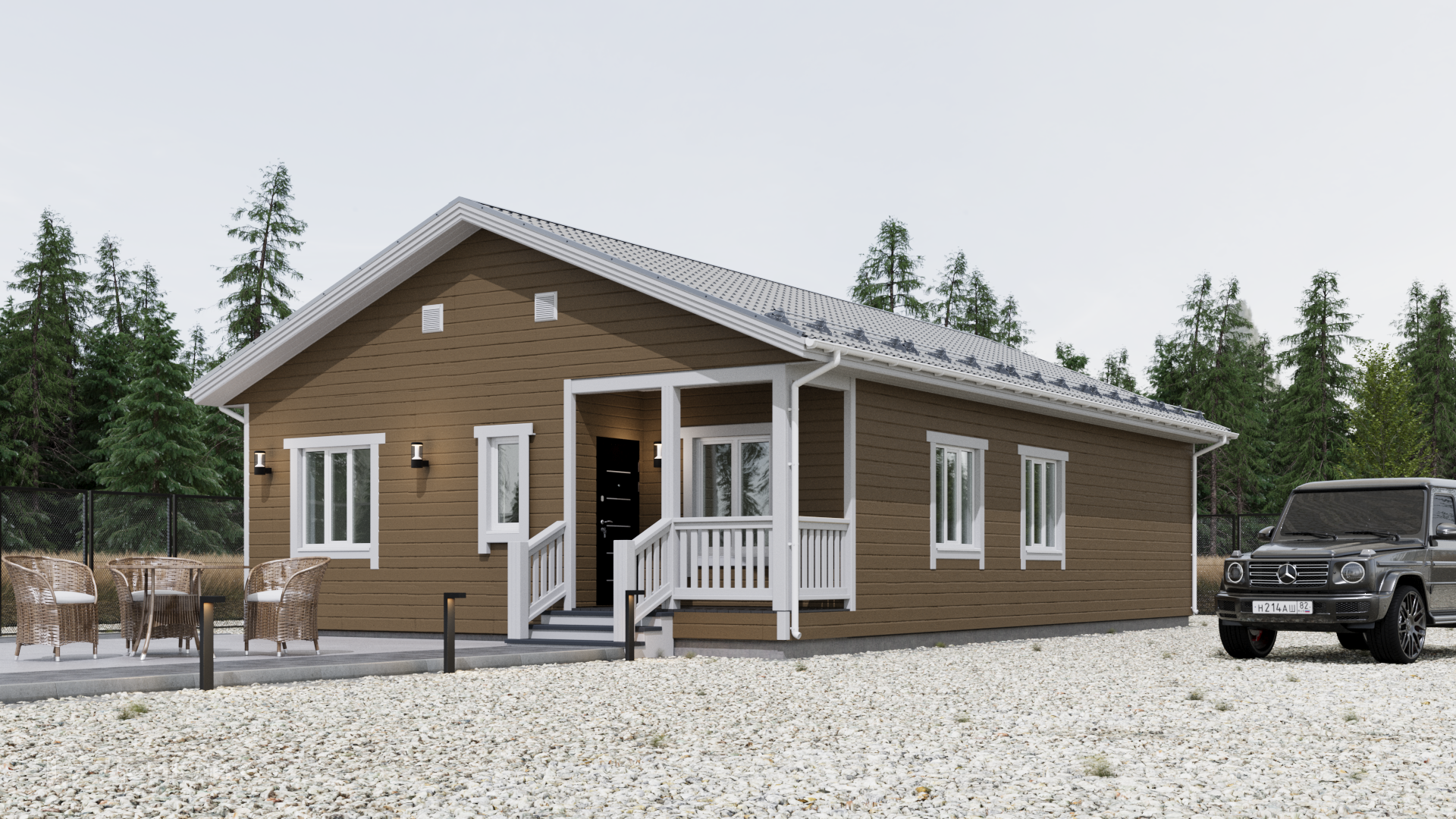 Проект дома «Северин» компании ООО «Комфорт-Проект» из материала Каркасный дом площадью 96м² под ключ за 4450000₽ в Луганске | 1 этаж, 3 спальни, 2 санузла – Домклик