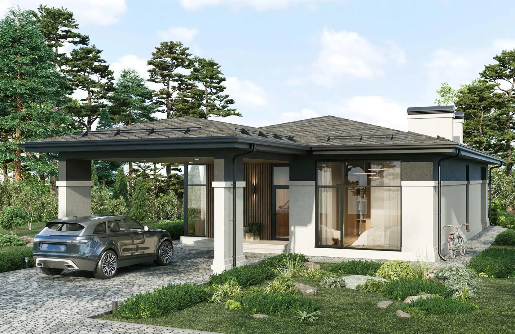 Проект дома «Проект №427-1» компании Новация из материала Газобетонные блоки площадью 110м² под ключ за 6750000₽ в Донецке | 1 этаж, 3 спальни, 2 санузла – Домклик