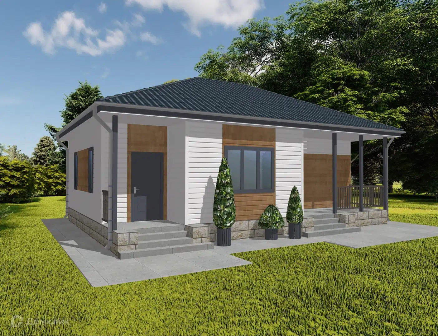 Проект дома «Проект "Медведовская 2026"» компании ООО «Современные технологии строительства» из материала Каркасный дом площадью 81.9м² под ключ за 4213500₽ в Донецке | 1 этаж, 2 спальни, 1 санузел – Домклик