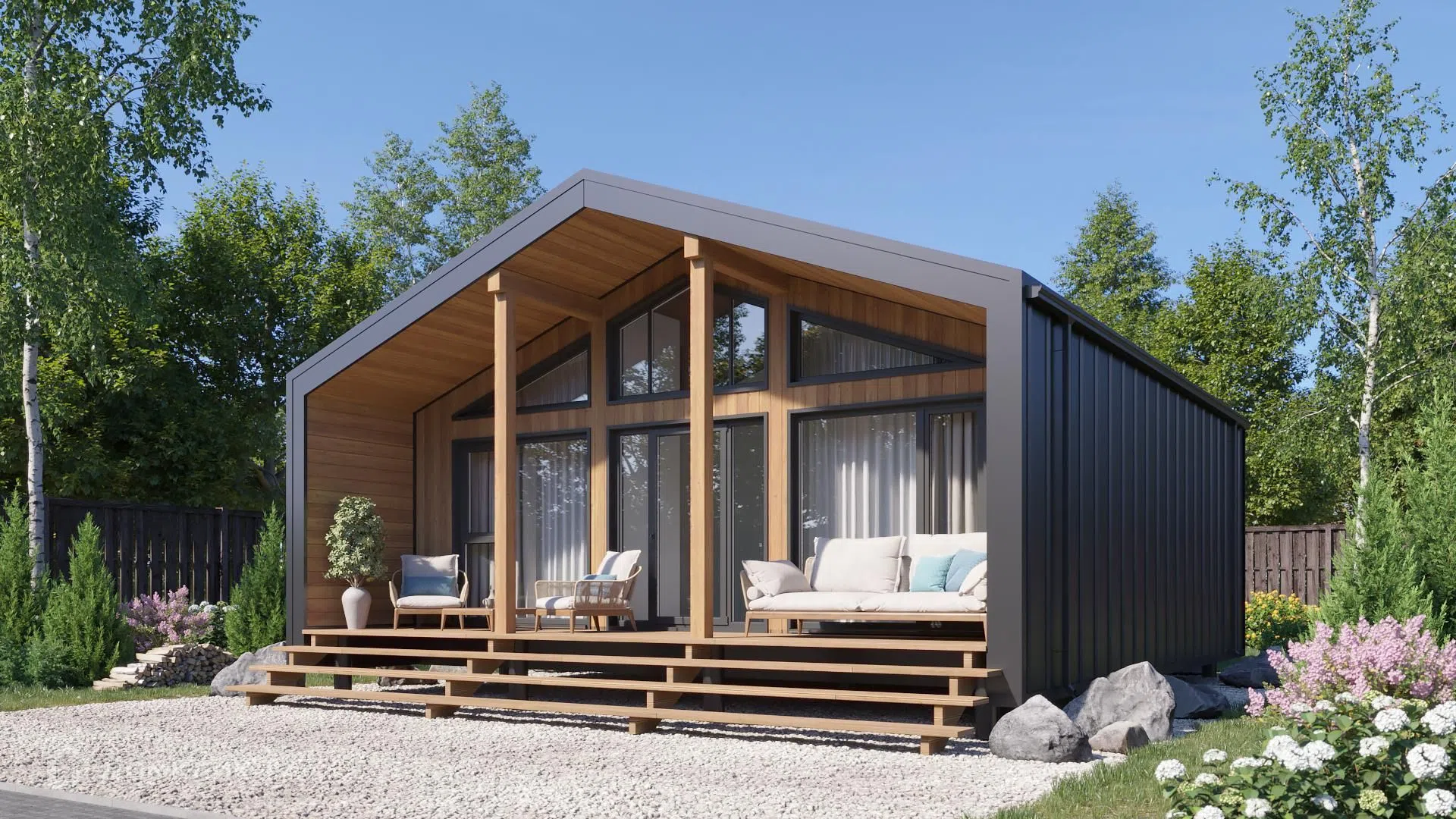 Проект дома «BarnHouse 65» компании ООО «Квартирный вопрос» из материала Каркасный дом площадью 65м² под ключ за 3900000₽ в Донецке | 1 этаж, 2 спальни, 1 санузел – Домклик