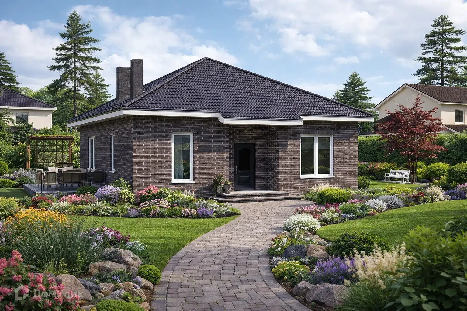 Проект дома «Кирпичный дворик 2» компании Крепость 28 из материала Кирпич площадью 126.52м² под ключ за 9750000₽ в Донецке | 1 этаж, 3 спальни, 1 санузел – Домклик