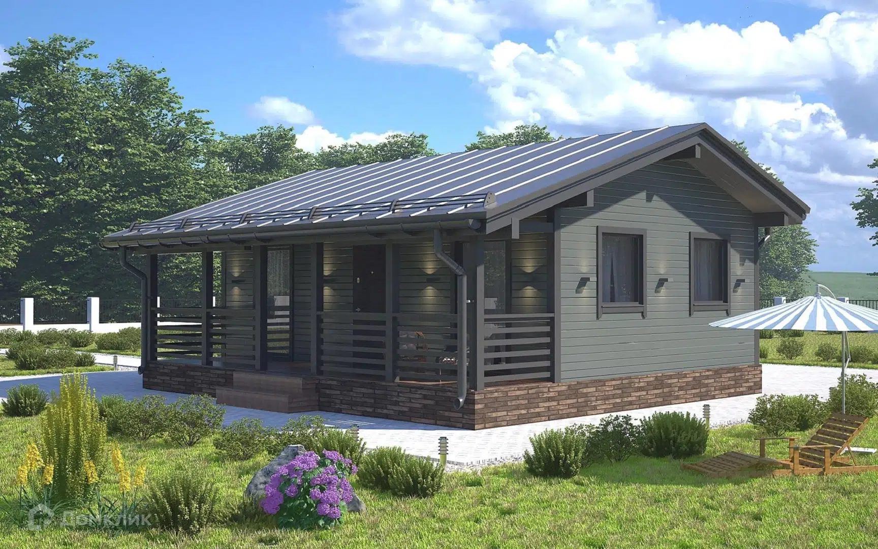 Проект дома «Сканди-765» компании Теплодина из материала Каркасный дом площадью 54м² под ключ за 2592000₽ в Донецке | 1 этаж, 2 спальни, 1 санузел – Домклик