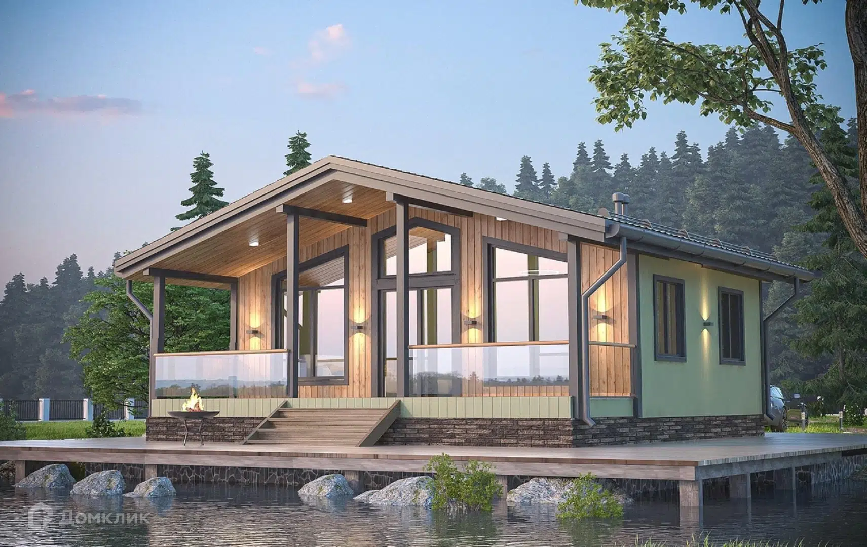 Проект дома «Шале» компании Теплодина из материала Каркасный дом площадью 58.5м² под ключ за 2908000₽ в Донецке | 1 этаж, 2 спальни, 1 санузел – Домклик
