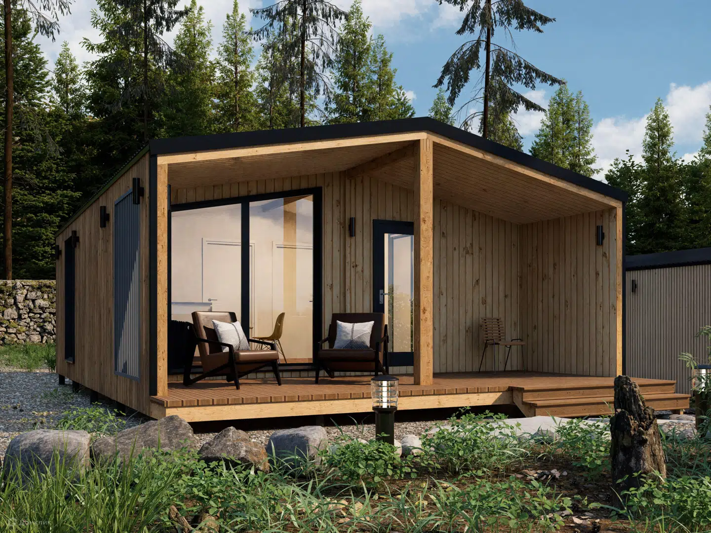 Проект дома «Загородный дом "Дачный-2"» компании Barn54 из материала Каркасный дом площадью 48м² под ключ за 1656000₽ в Донецке | 1 этаж, 2 спальни, 1 санузел – Домклик