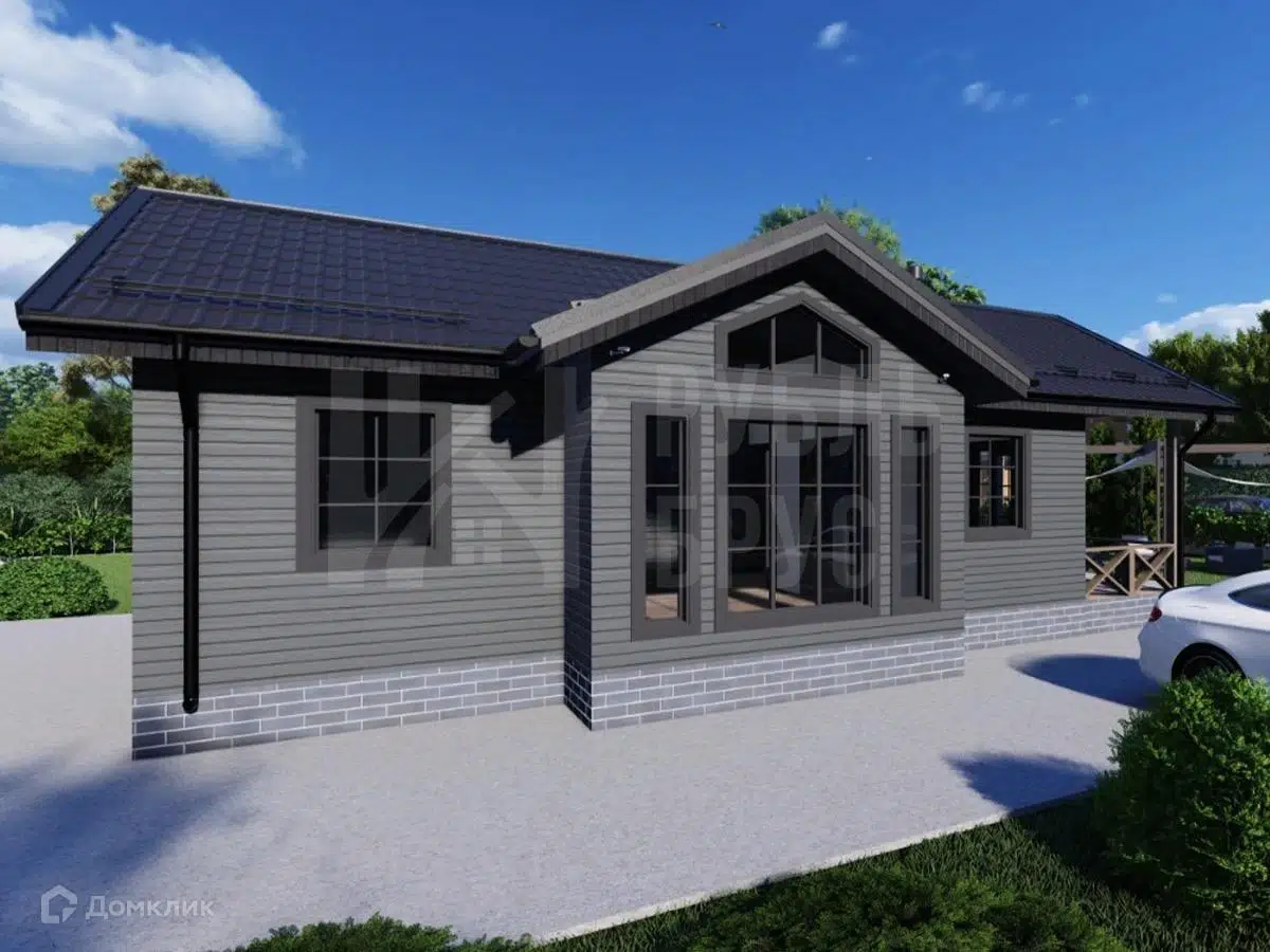 Проект дома «Каркасный дом «Мечта»» компании РубльБрус строительство деревянных домов и бань по России. из материала Каркасный дом площадью 62м² под ключ за 3273750₽ в Донецке | 1 этаж, 2 спальни, 1 санузел – Домклик