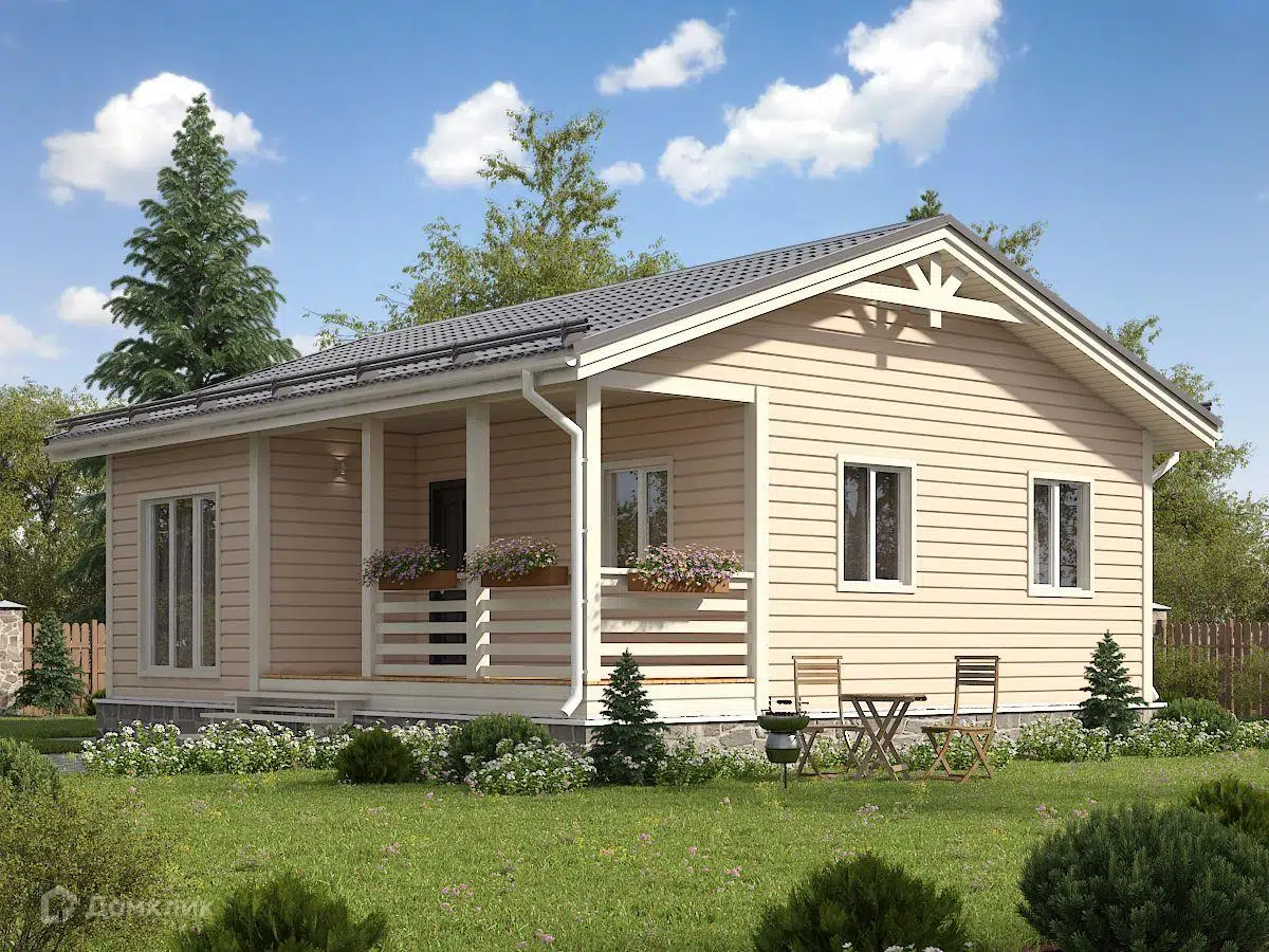 Проект дома «ДК-80» компании ООО «Загородный дом» из материала Каркасный дом площадью 63.99м² под ключ за 2977000₽ в Донецке | 1 этаж, 2 спальни, 1 санузел – Домклик