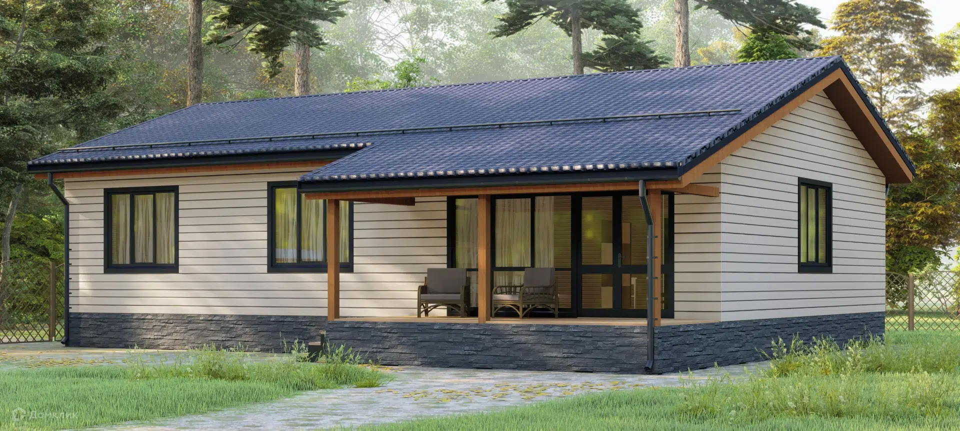 Проект дома «Моне» компании 5 СТЕН из материала Каркасный дом площадью 140.9м² под ключ за 5311000₽ в Донецке | 1 этаж, 3 спальни, 2 санузла – Домклик