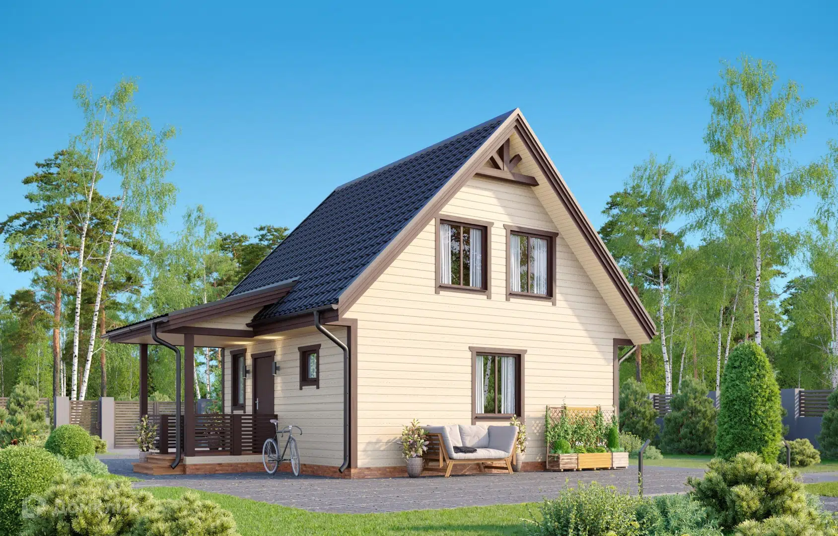 Проект дома «Бородин» компании FamilyDom из материала Каркасный дом площадью 59.5м² под ключ за 3362000₽ в Донецке | 2 этажа, 2 спальни, 1 санузел – Домклик