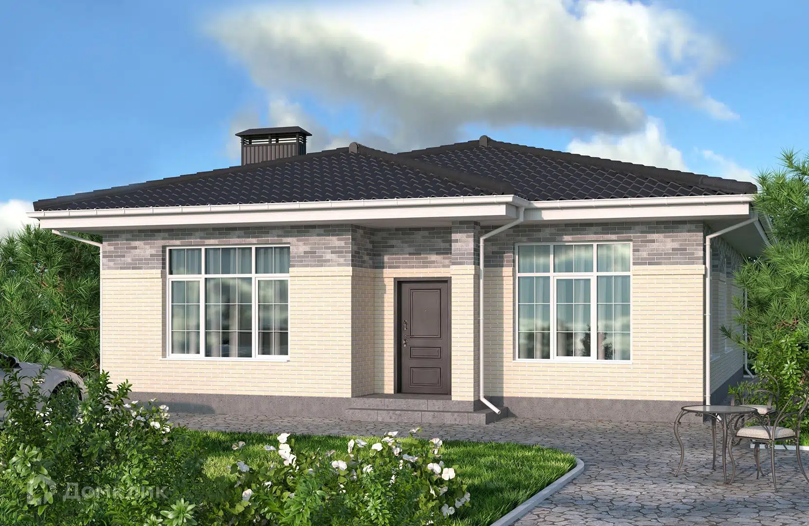 Проект дома «Проект №371-2» компании Новация из материала Керамические блоки площадью 107м² под ключ за 6624000₽ в Донецке | 1 этаж, 3 спальни, 2 санузла – Домклик