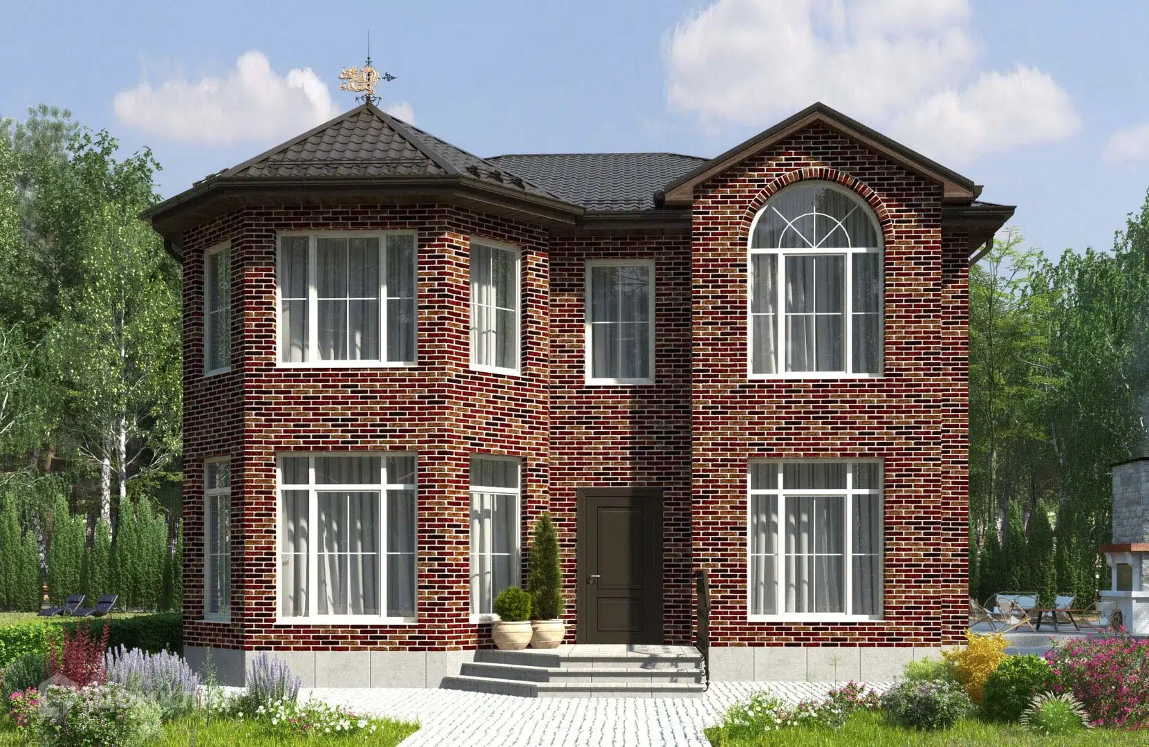 Проект дома «Проект №93» компании ООО«НОВАСТРОЙ» из материала Кирпич площадью 165м² под ключ за 7000000₽ в Донецке | 2 этажа, 4 спальни, 2 санузла – Домклик