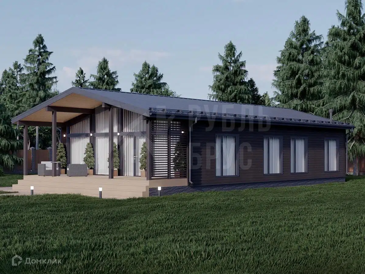Проект дома «Каркасный дом «Атлант»» компании РубльБрус строительство деревянных домов и бань по России. из материала Каркасный дом площадью 151м² под ключ за 6757500₽ в Донецке | 1 этаж, 3 спальни, 2 санузла – Домклик