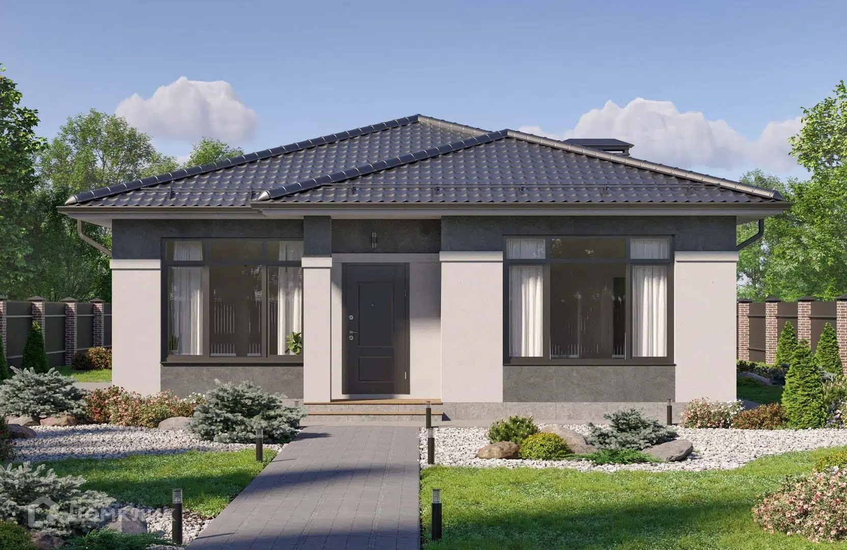 Проект дома «Проект №371-1» компании СПЕЦ ЗАСТРОЙЩИК из материала Кирпич площадью 107м² под ключ за 7500000₽ в Донецке | 1 этаж, 3 спальни, 2 санузла – Домклик