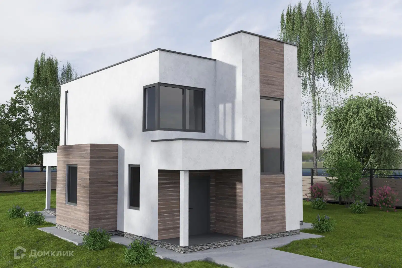 Проект дома «Хайтек 2-этажный 162м2» компании NORTH HOUSE из материала Каркасный дом площадью 162м² под ключ за 9400000₽ в Донецке | 2 этажа, 3 спальни, 2 санузла – Домклик