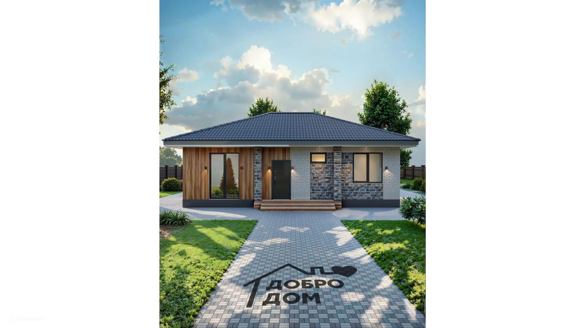 Проект дома «Коттедж Сити» компании СК «Добро Дом» из материала Газосиликатные блоки площадью 100м² под ключ за 6975000₽ в Донецке | 1 этаж, 3 спальни, 2 санузла – Домклик
