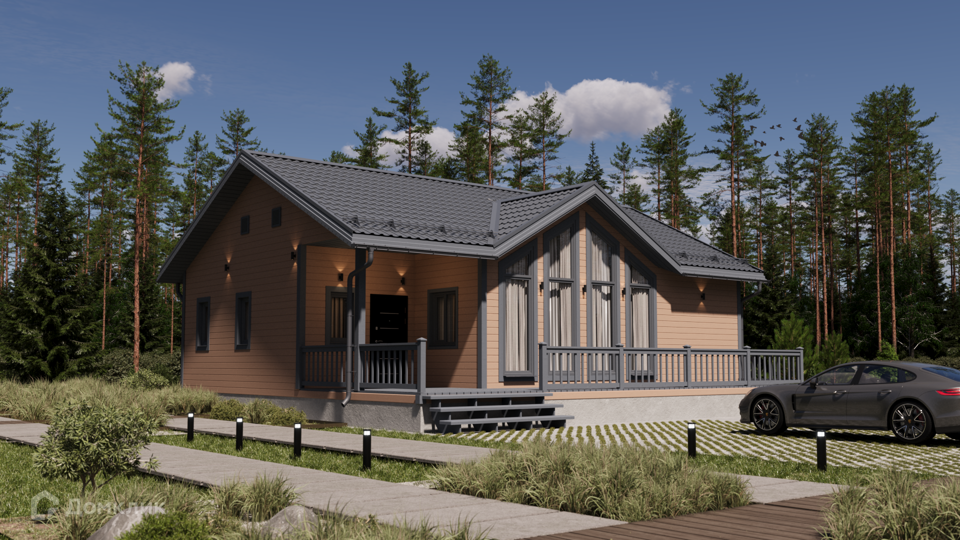 Проект дома «Аксель» компании ООО «Комфорт-Проект» из материала Каркасный дом площадью 117м² под ключ за 5068000₽ в Луганске | 1 этаж, 3 спальни, 1 санузел – Домклик